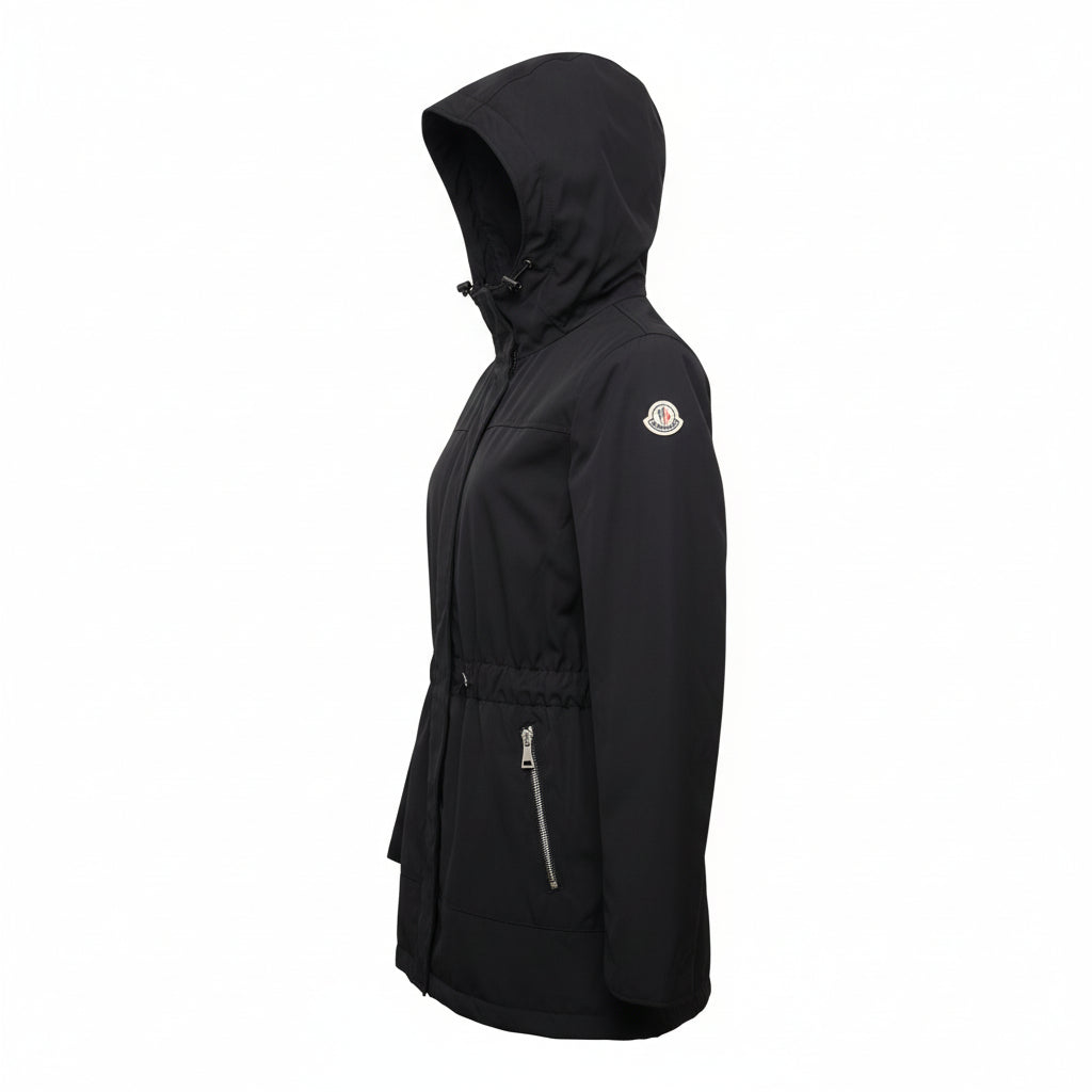 MONCLER BLACK WINDBREAKER WITH CINCHED WAIST - SIZE 2 (M)