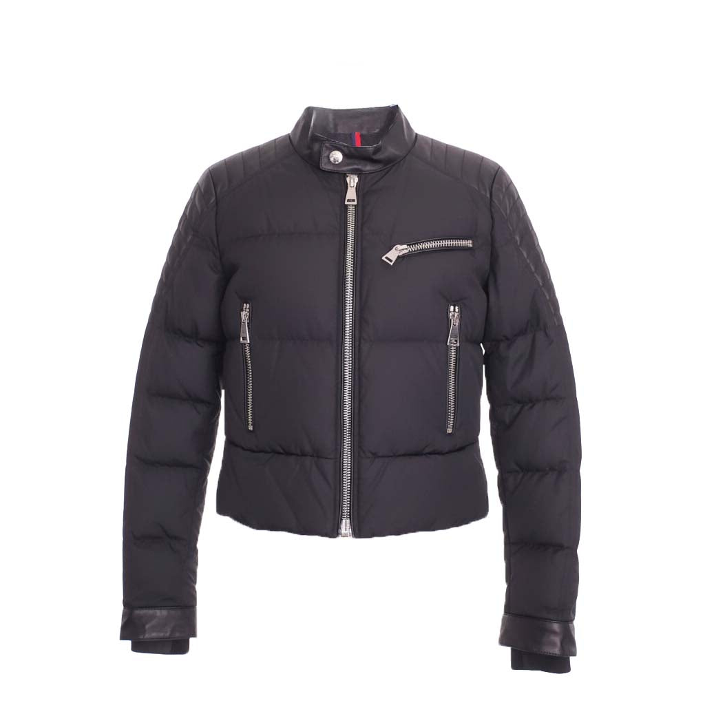 MONCLER CROPPED PUFFER JACKET WITH LEATHER - SIZE 1 (S)