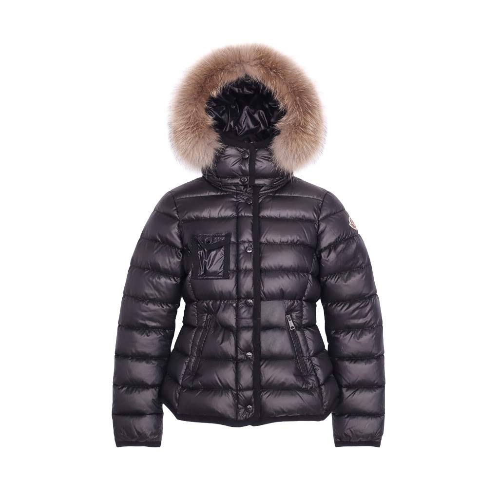 MONCLER BLACK PUFFER JACKET WITH FUR HOOD - SIZE 2 (M)