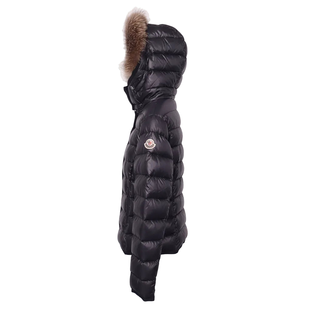 MONCLER BLACK PUFFER JACKET WITH FUR HOOD - SIZE 2 (M)