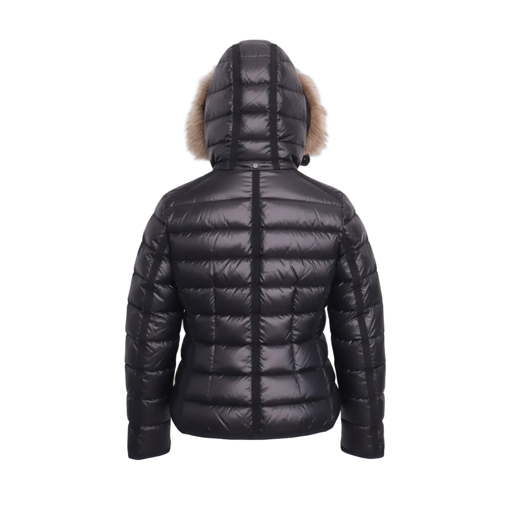 MONCLER BLACK PUFFER JACKET WITH FUR HOOD - SIZE 2 (M)