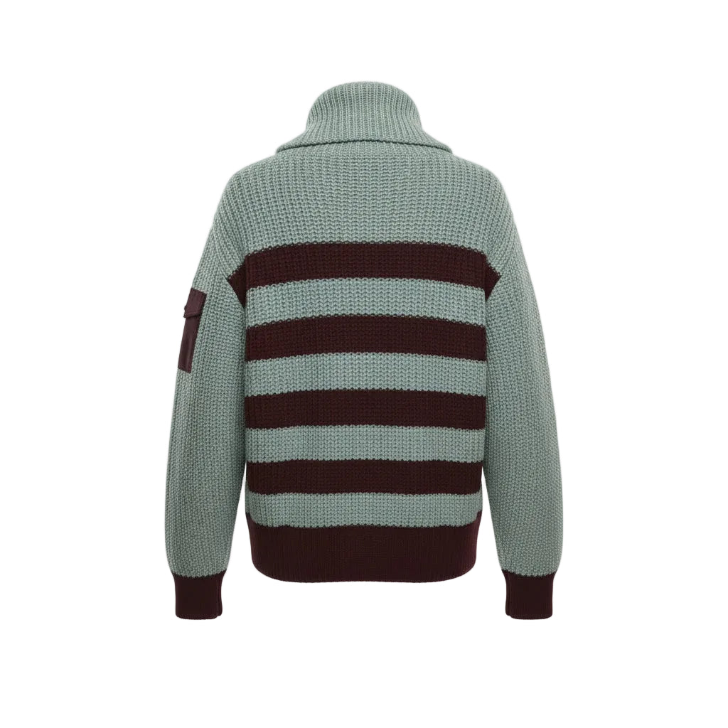 MONCLER OVERSIZED KNIT TEAL AND BURGUNDY SWEATER WITH LOGO - SIZE M