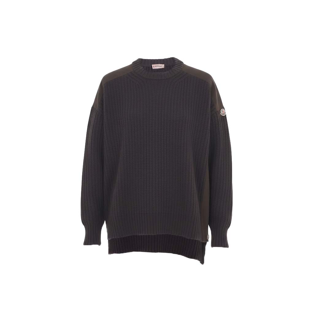 MONCLER GREEN CABLE KNIT SWEATER WITH LOGO - SIZE S (OVERSIZED)