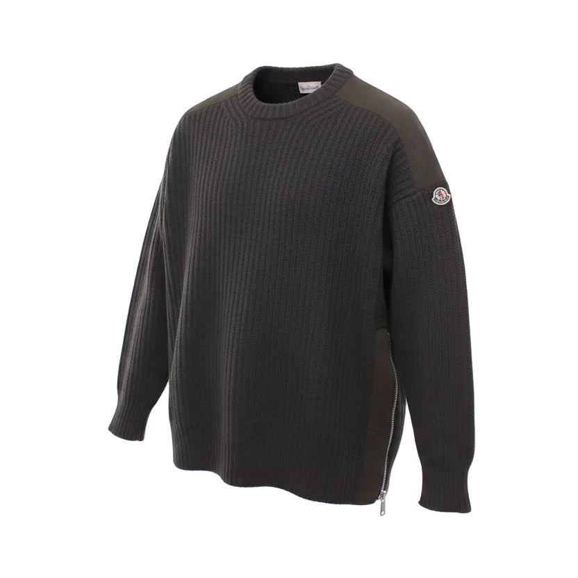 MONCLER GREEN CABLE KNIT SWEATER WITH LOGO - SIZE S (OVERSIZED)