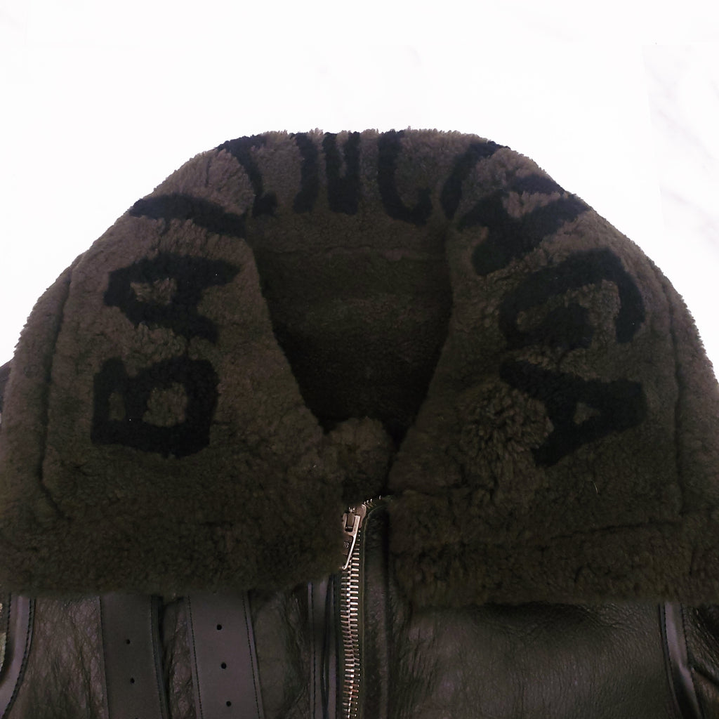 BALENCIAGA FOREST GREEN SHEARLING LOGO JACKET - SIZE 40