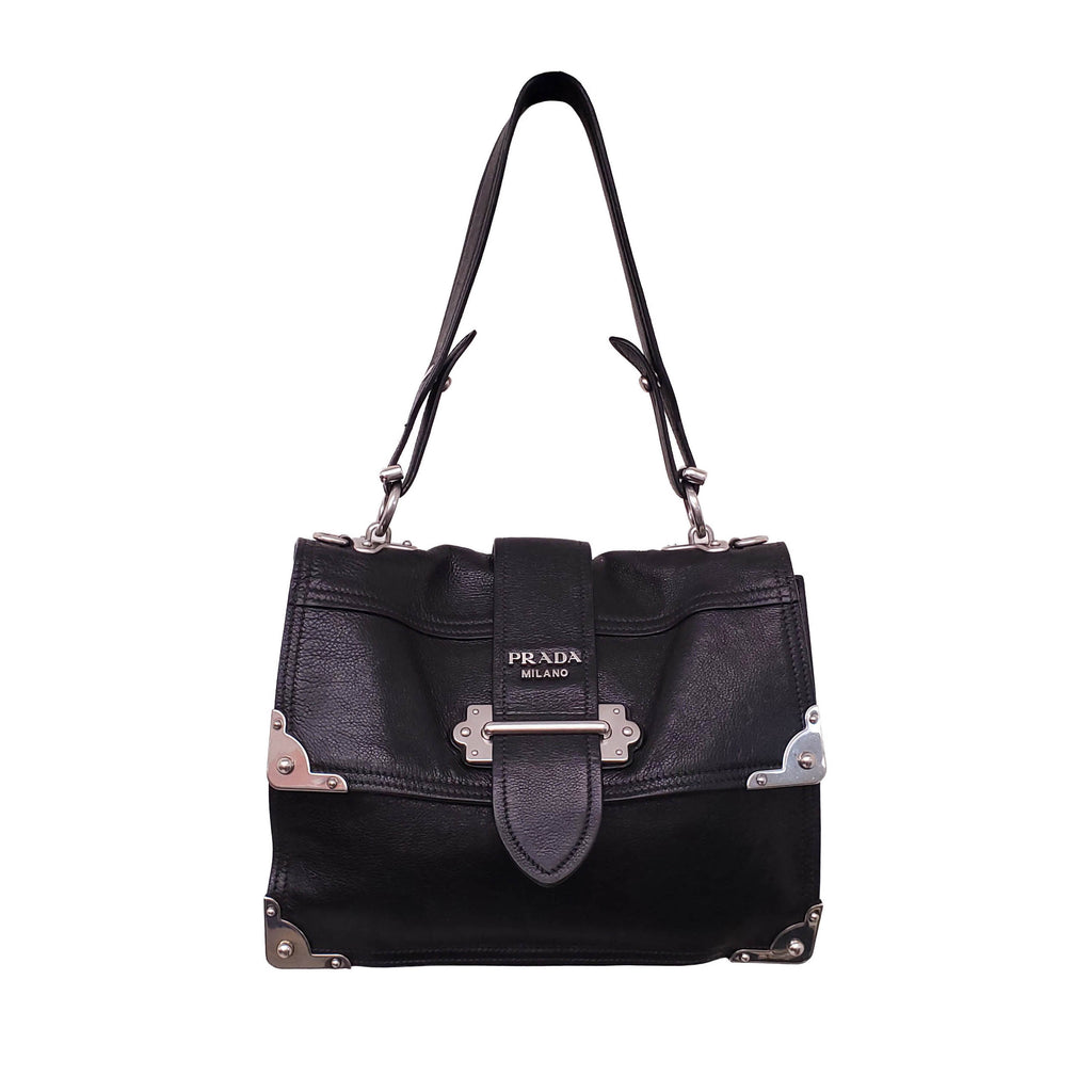 PRADA BLACK LEATHER CAHIER CROSSBODY BAG