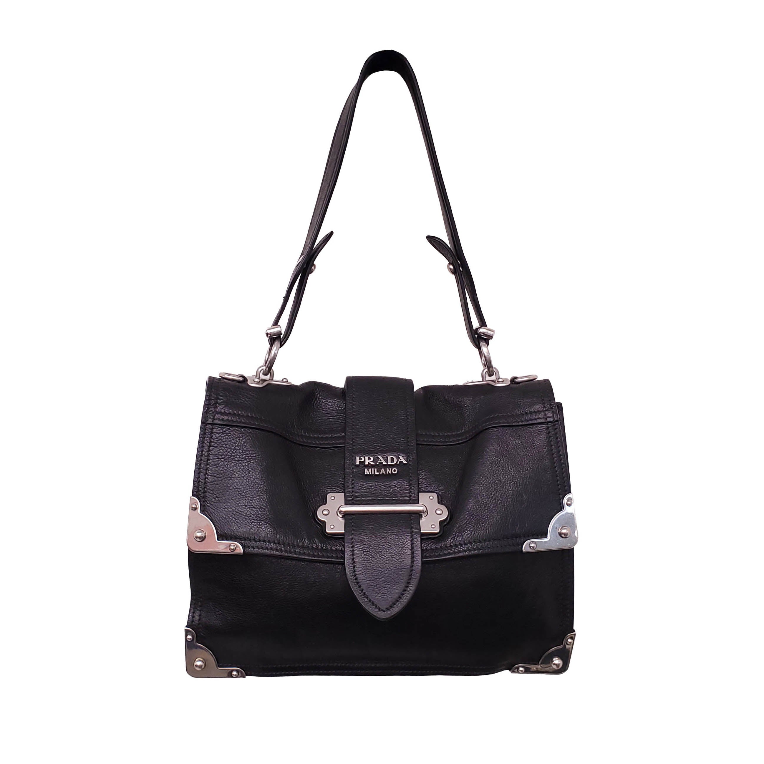 PRADA BLACK LEATHER CAHIER CROSSBODY BAG