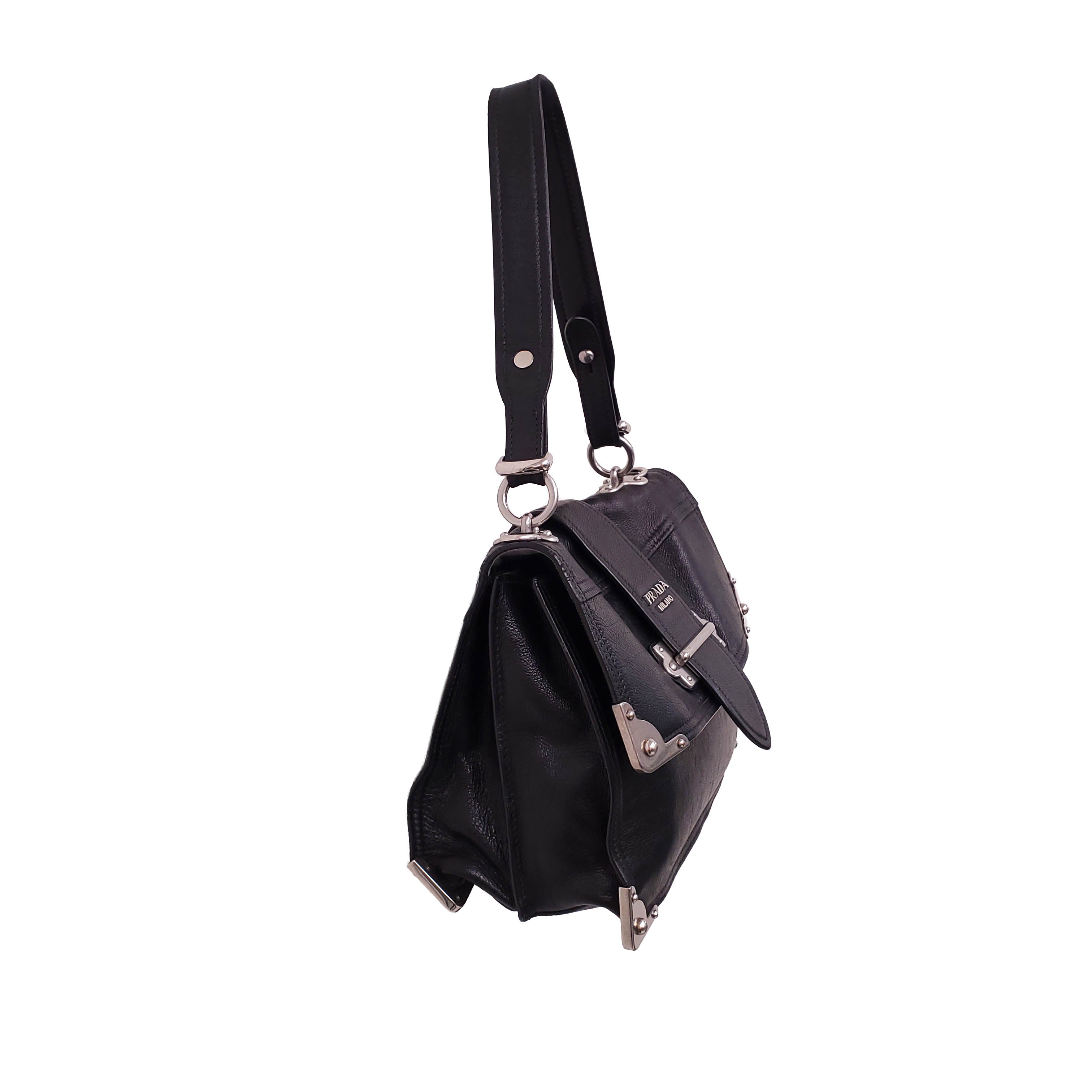 PRADA BLACK LEATHER CAHIER CROSSBODY BAG