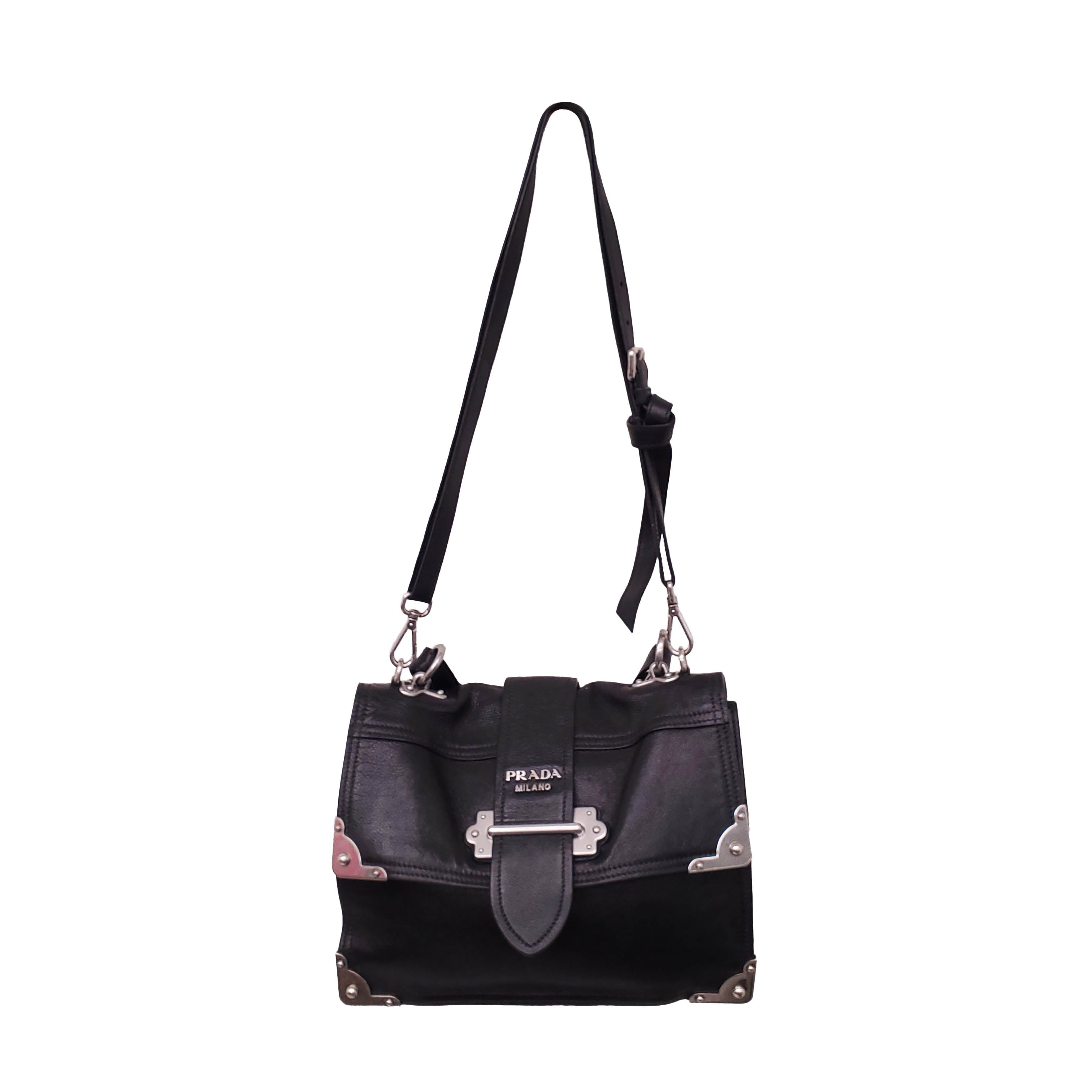 PRADA BLACK LEATHER CAHIER CROSSBODY BAG