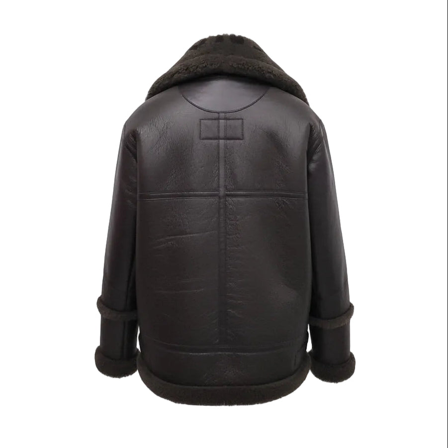 BALENCIAGA FOREST GREEN SHEARLING LOGO JACKET - SIZE 40