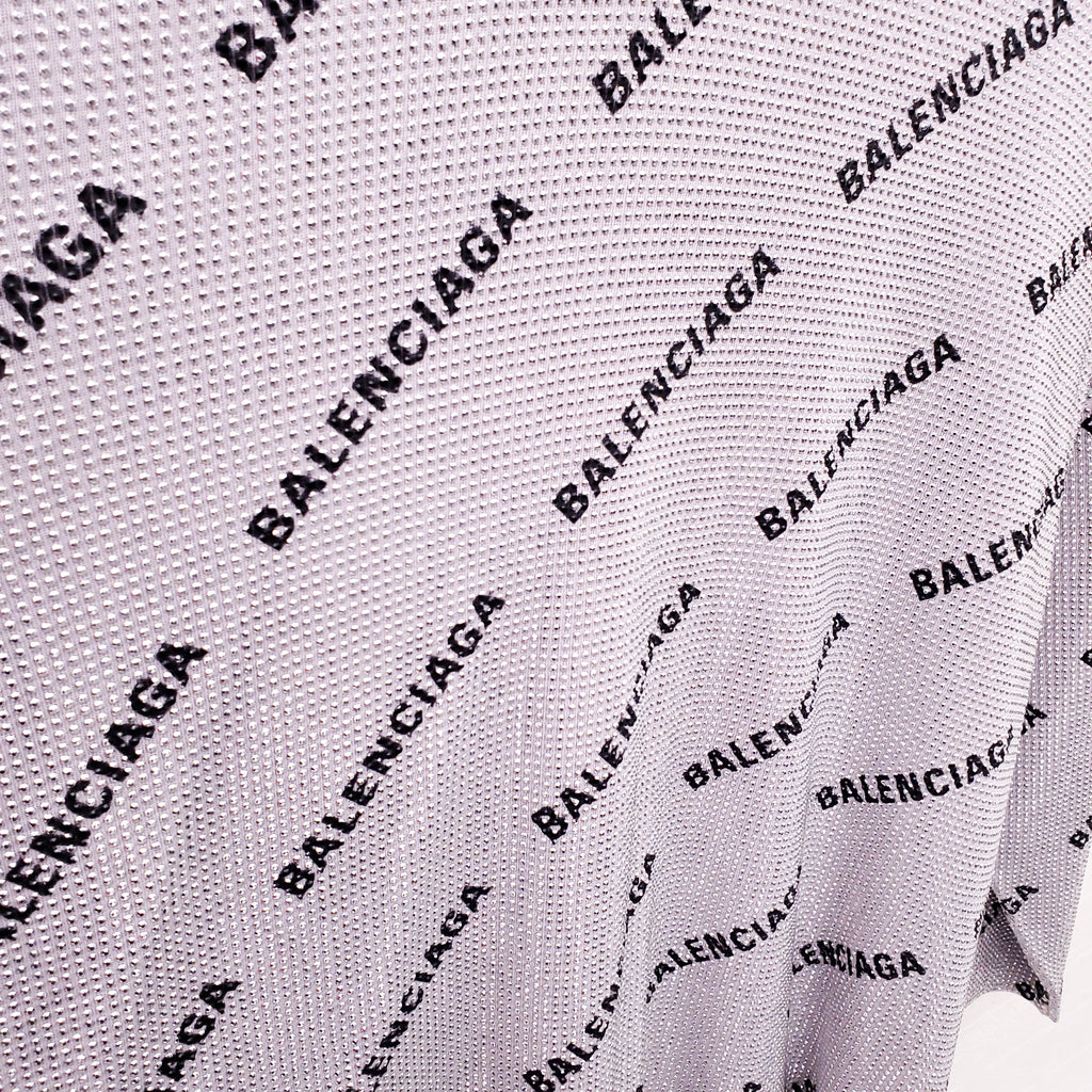 BALENCIAGA SILVER AND BLACK RHINESTONE LOGO TURTLENECK SWEATER - SIZE 2 (M)