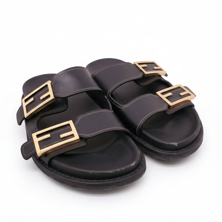 FENDI BLACK LOGO DAD SANDALS - SIZE 36.5