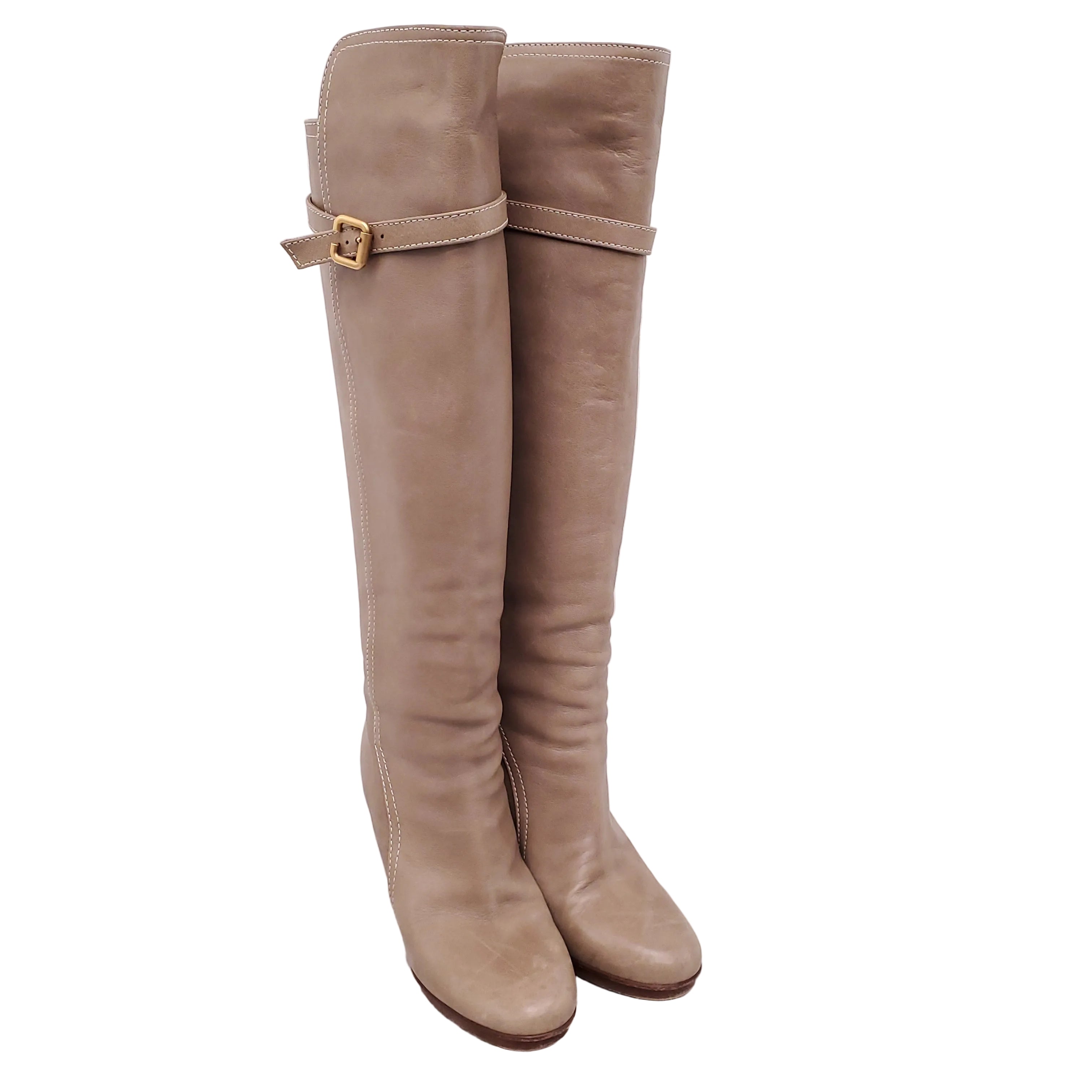 CHLOÉ KHAKI LEATHER  CALF BOOTS - SIZE 37