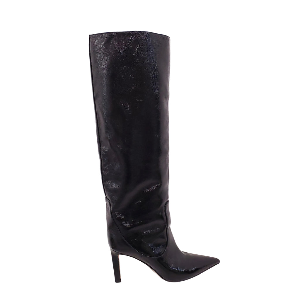 JIMMY CHOO BLACK PATENT CALF BOOTIES - SIZE 38