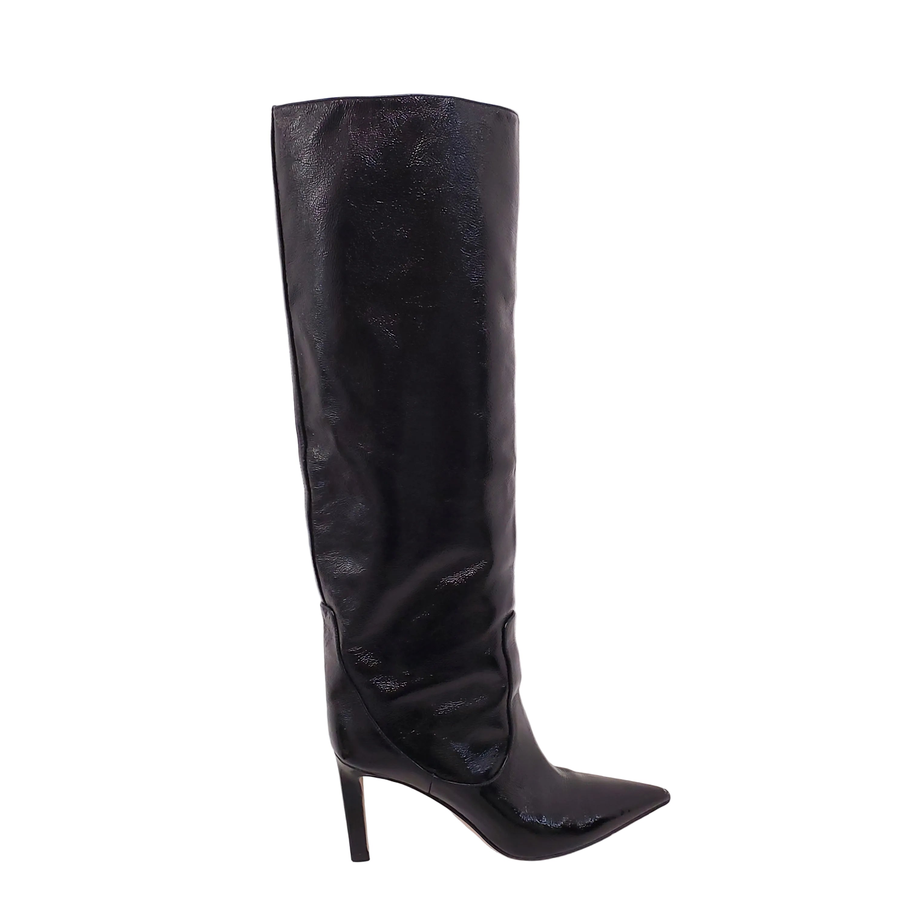 JIMMY CHOO BLACK PATENT CALF BOOTIES - SIZE 38