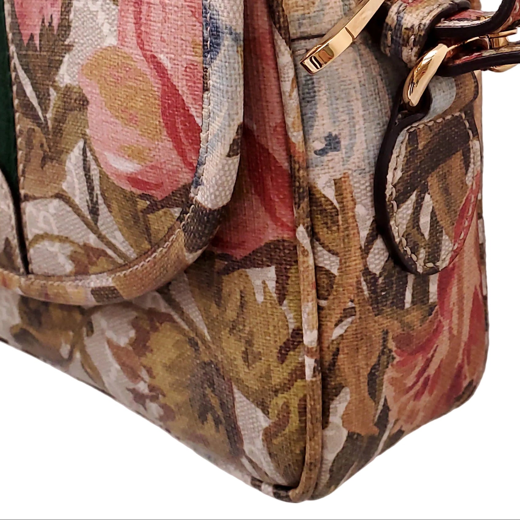 GUCCI GG SUPREME WATER FLORA WEB SMALL OPHIDIA FLAP SHOULDER BAG