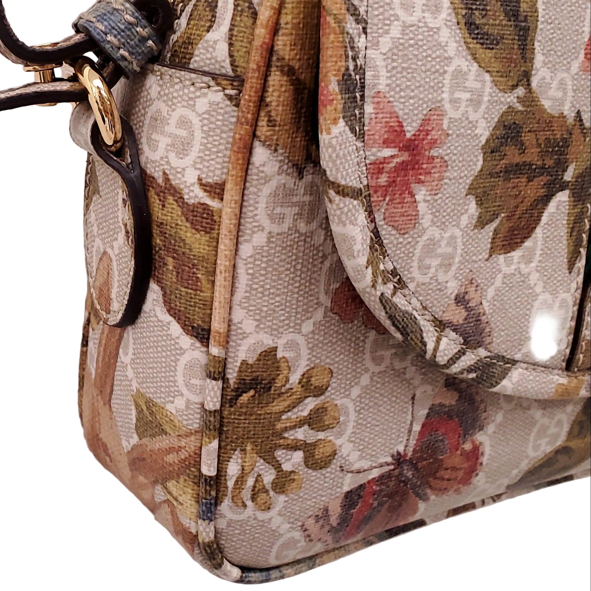 GUCCI GG SUPREME WATER FLORA WEB SMALL OPHIDIA FLAP SHOULDER BAG