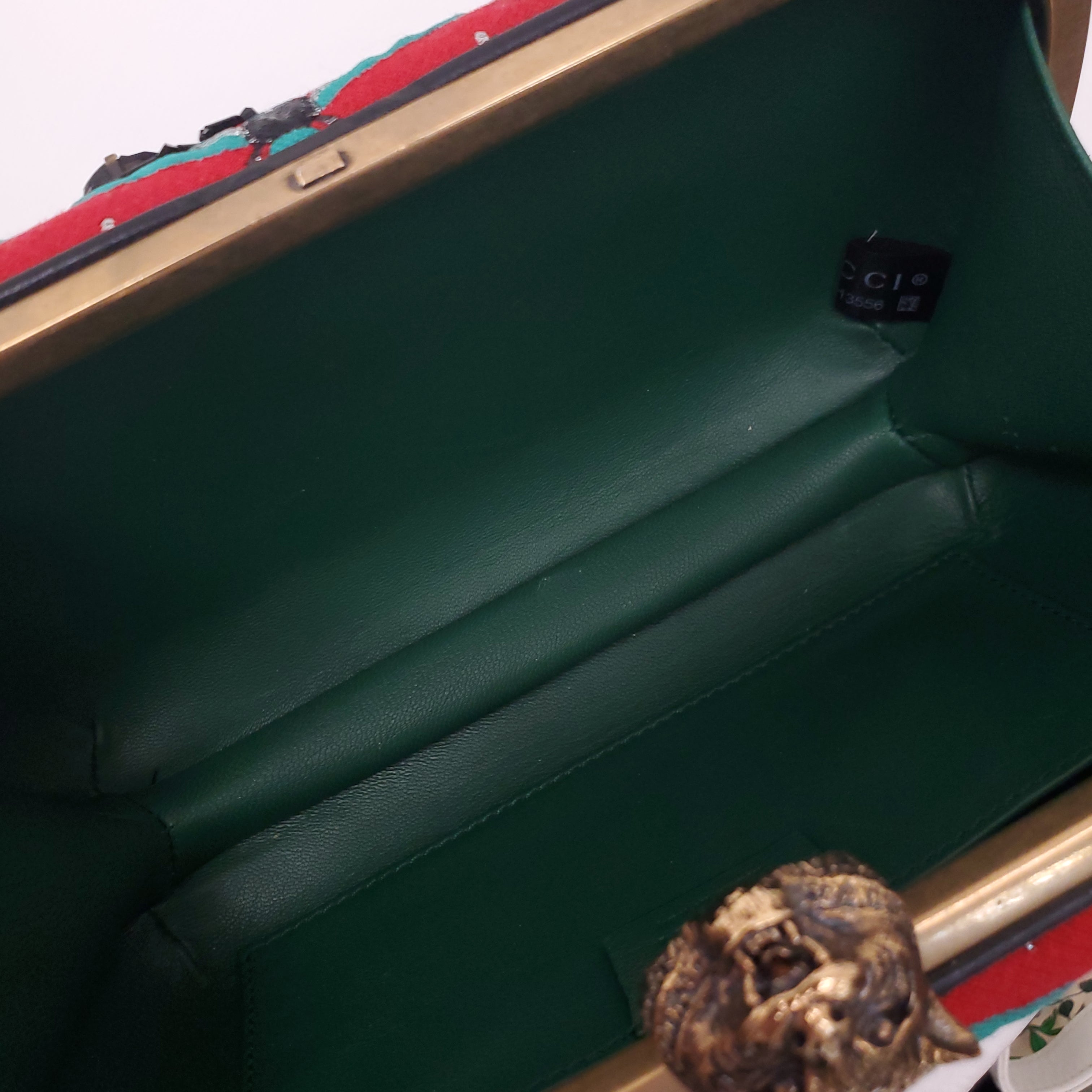 GUCCI EMBROIDERED BEE CLUTCH WITH SEQUIN DETAILS