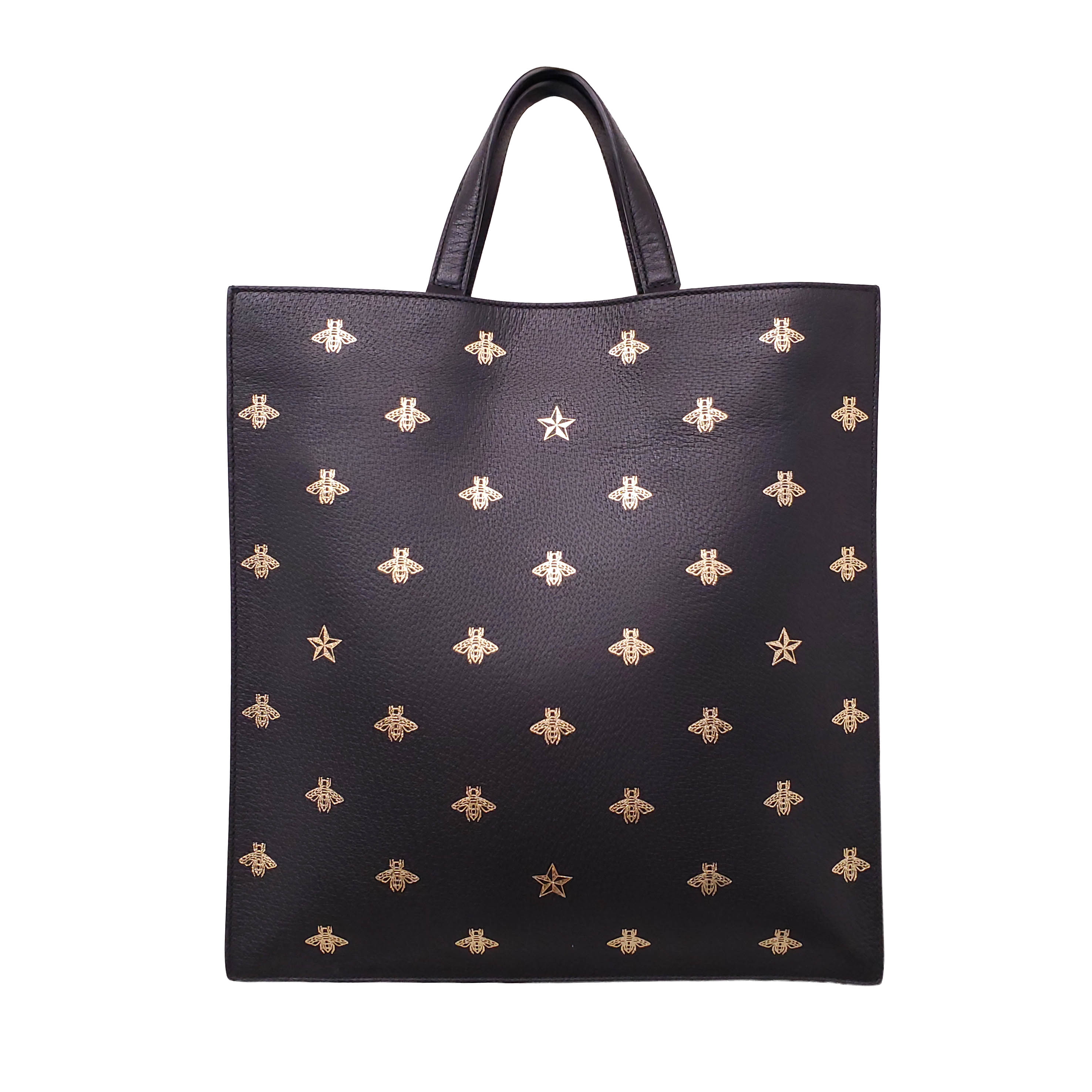 GUCCI BLACK AND GOLD BEE PATTERN TOTE BAG