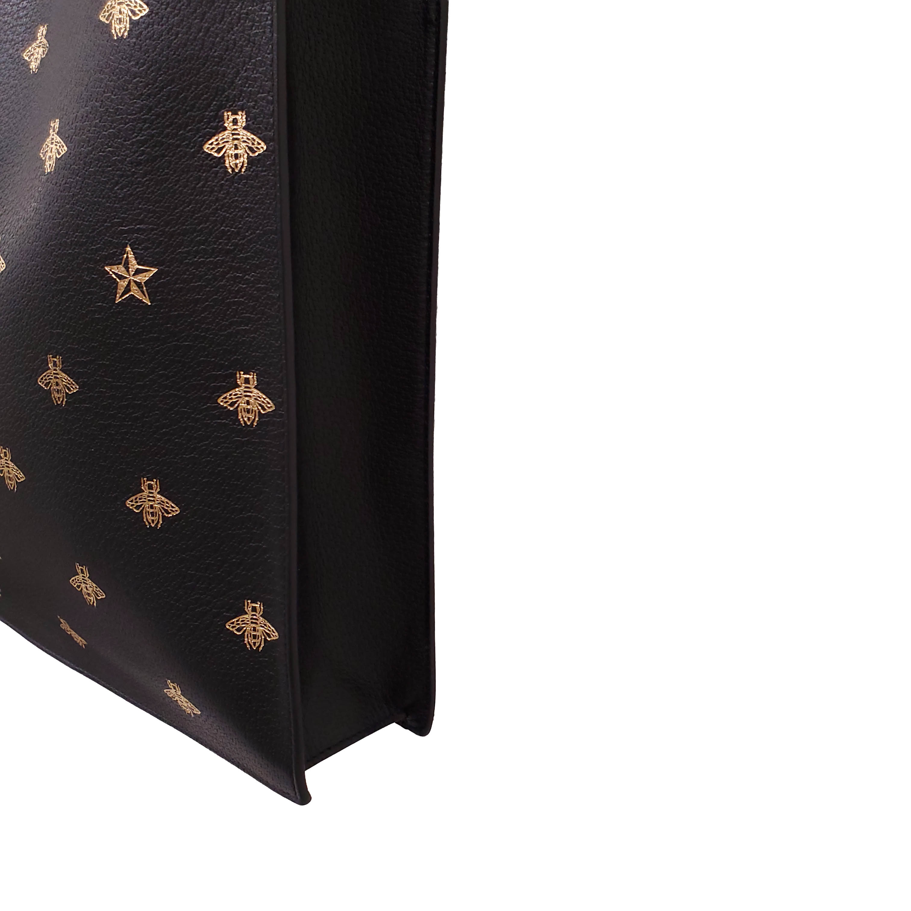 GUCCI BLACK AND GOLD BEE PATTERN TOTE BAG