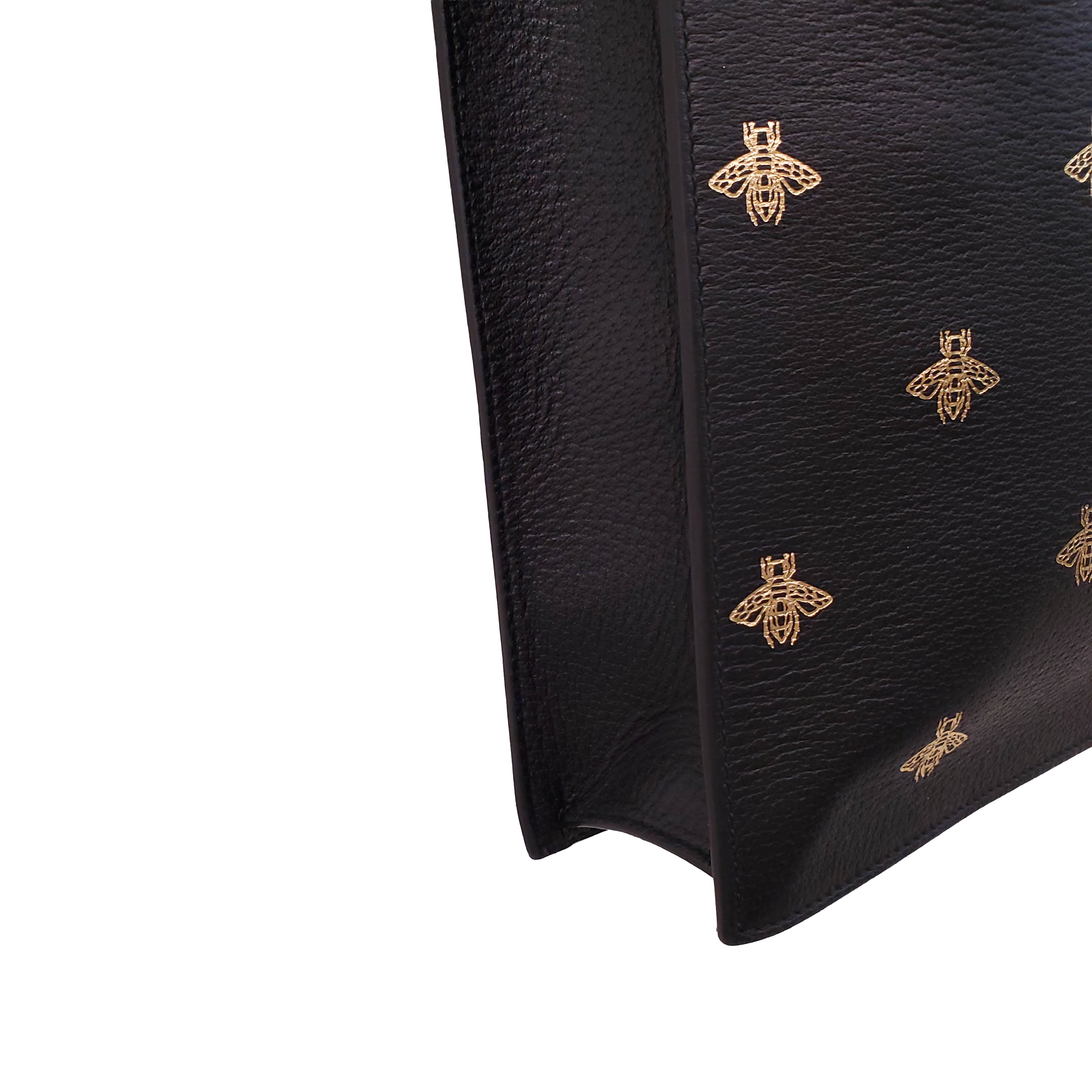 GUCCI BLACK AND GOLD BEE PATTERN TOTE BAG