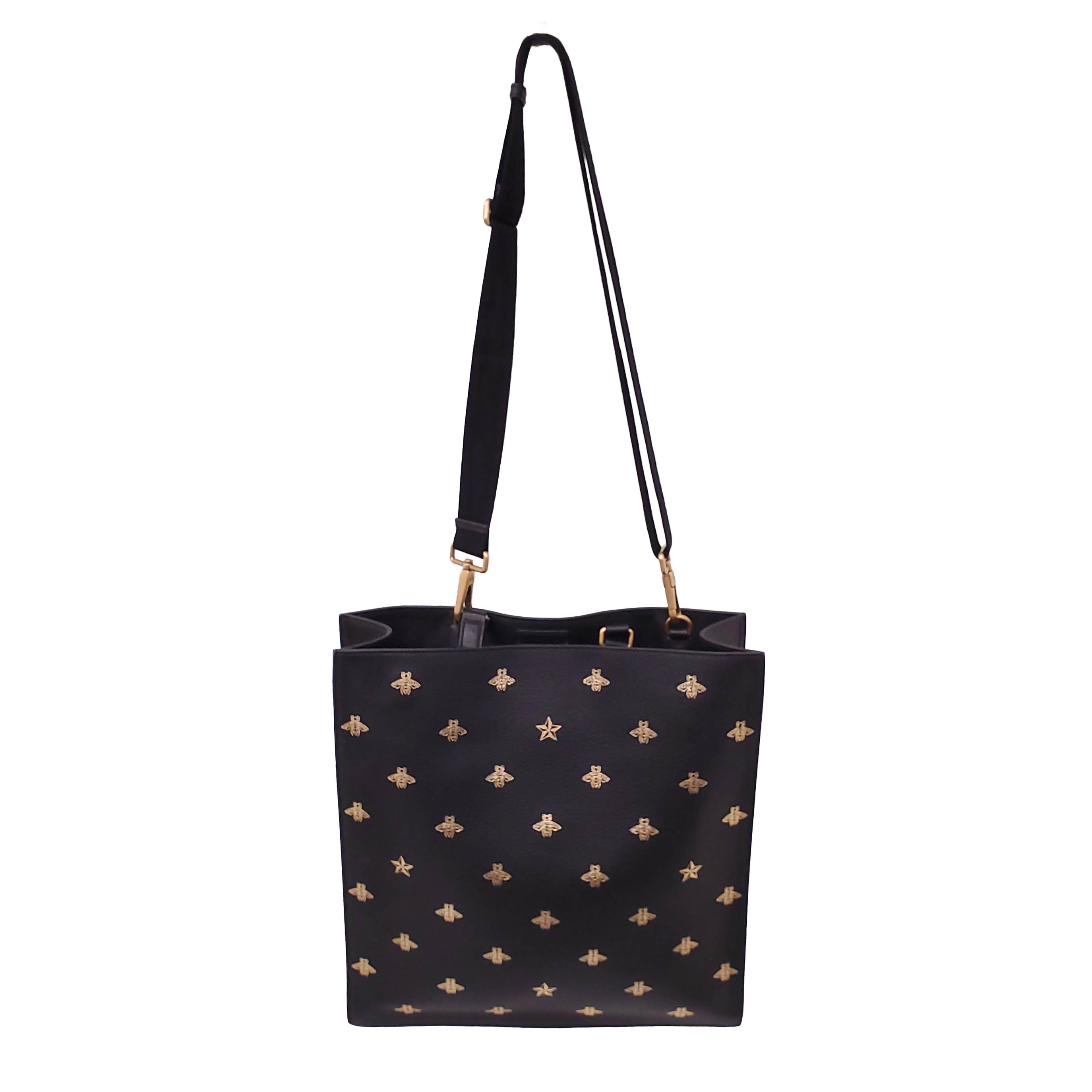 GUCCI BLACK AND GOLD BEE PATTERN TOTE BAG