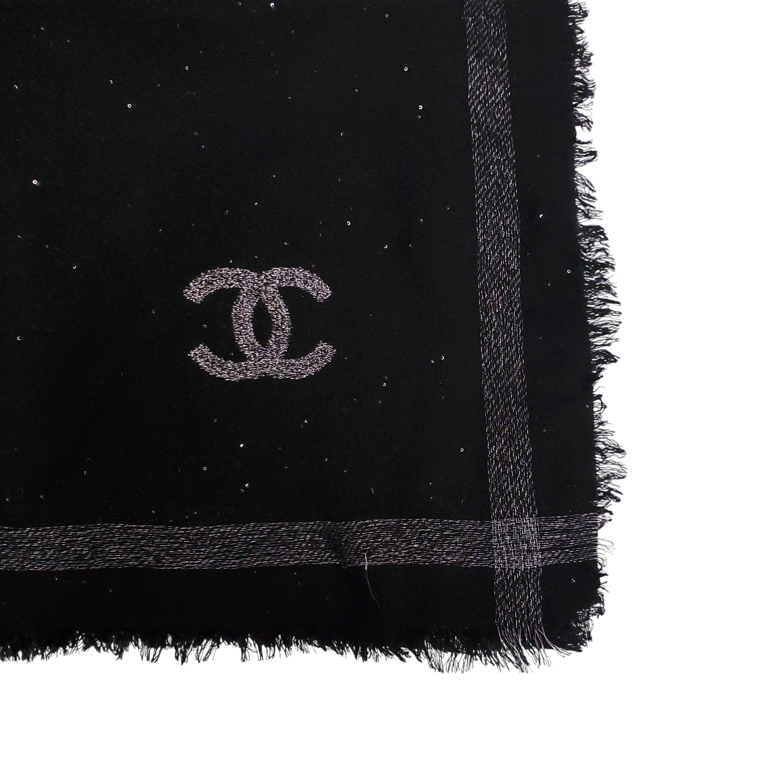 CHANEL BLACK LOGO SHIMMER SCARF