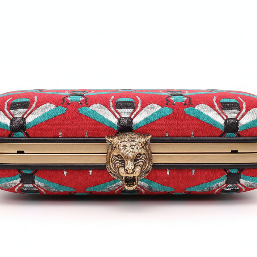 GUCCI EMBROIDERED BEE CLUTCH WITH SEQUIN DETAILS
