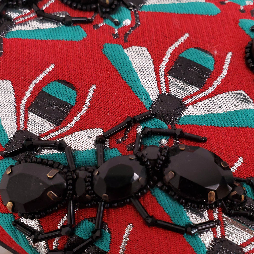 GUCCI EMBROIDERED BEE CLUTCH WITH SEQUIN DETAILS