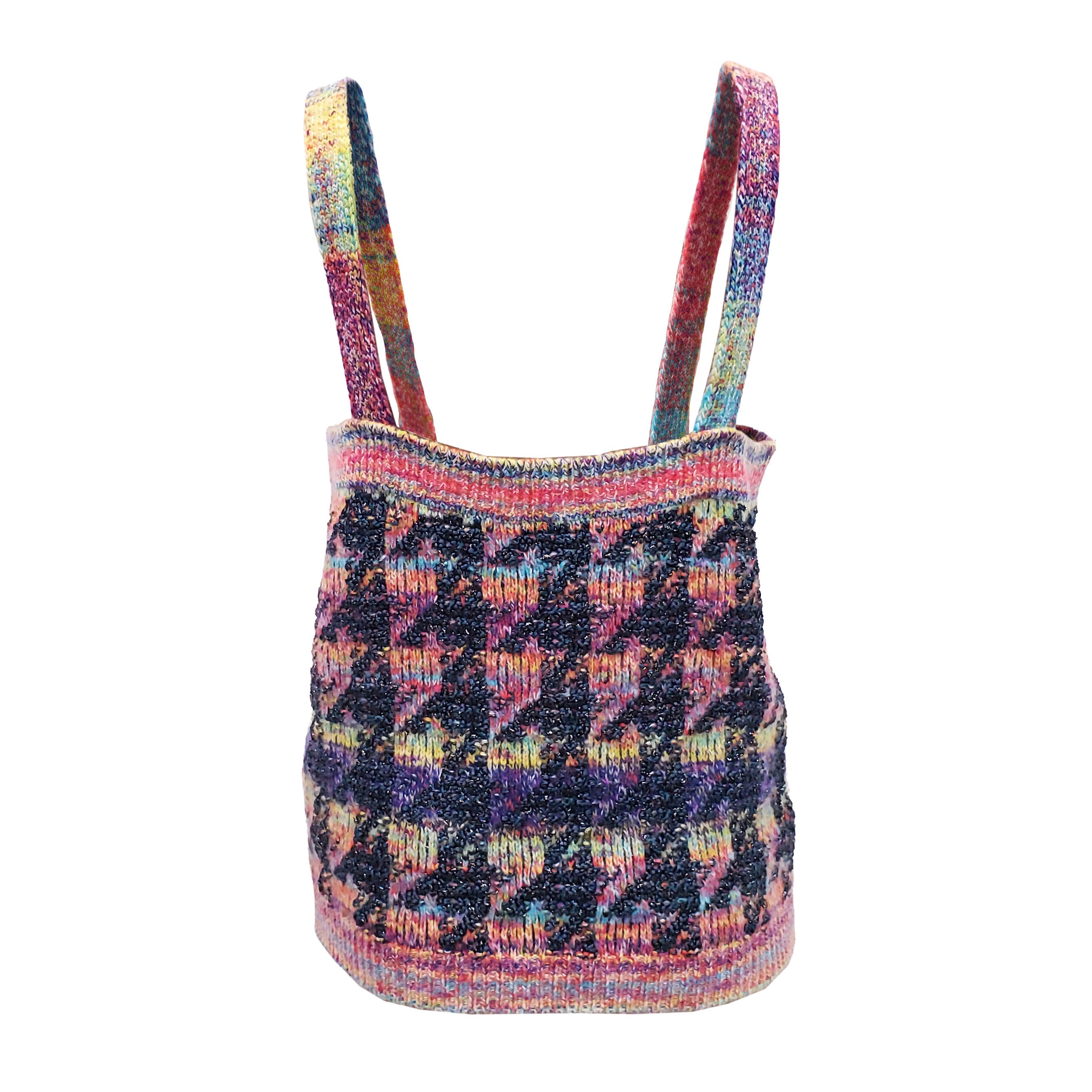 CHANEL MULTI-COLOUR HOUNDSTOOTH KNIT TANK TOP - SIZE 42
