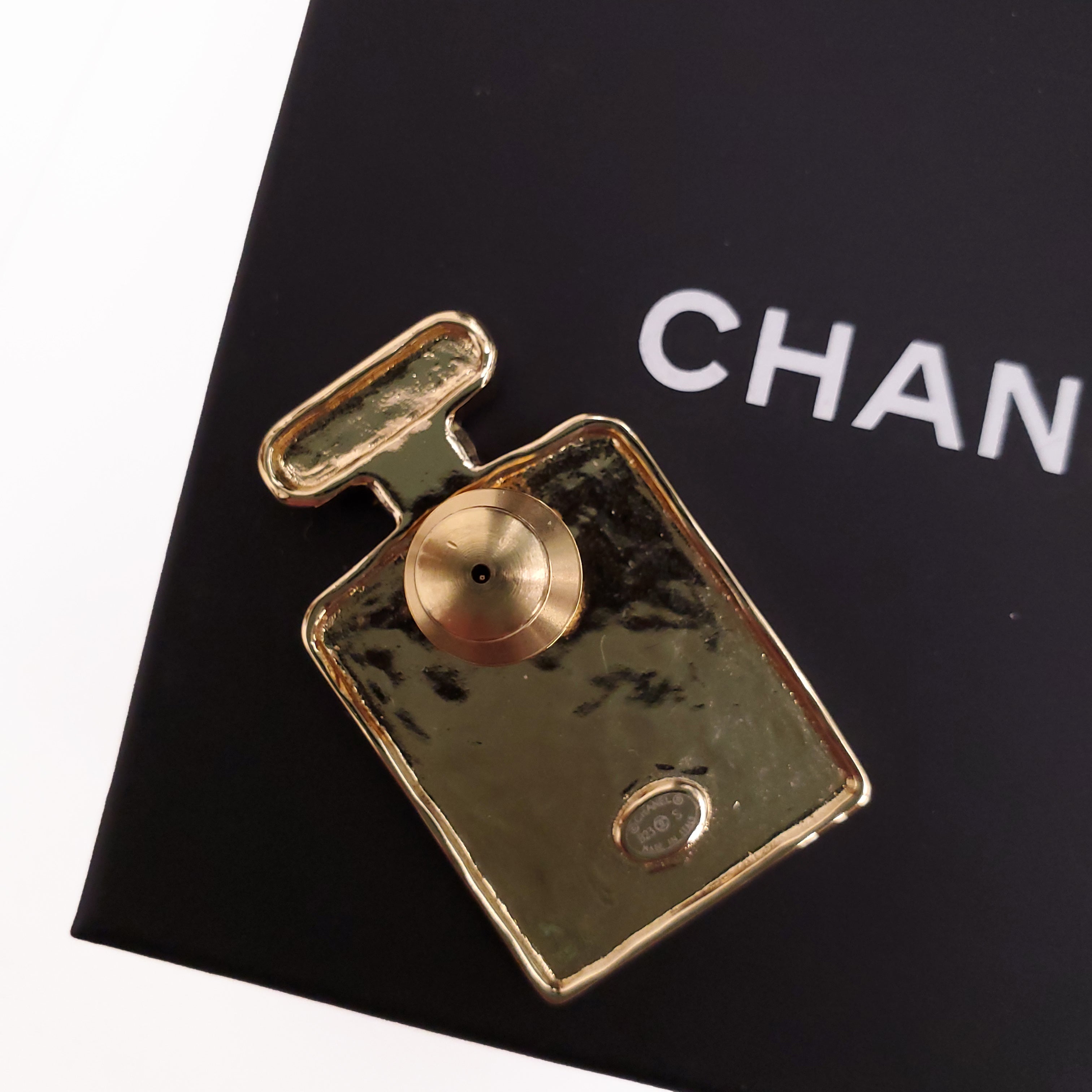 CHANEL BLACK LEATHER PERFUME BOTTLE BROOCH
