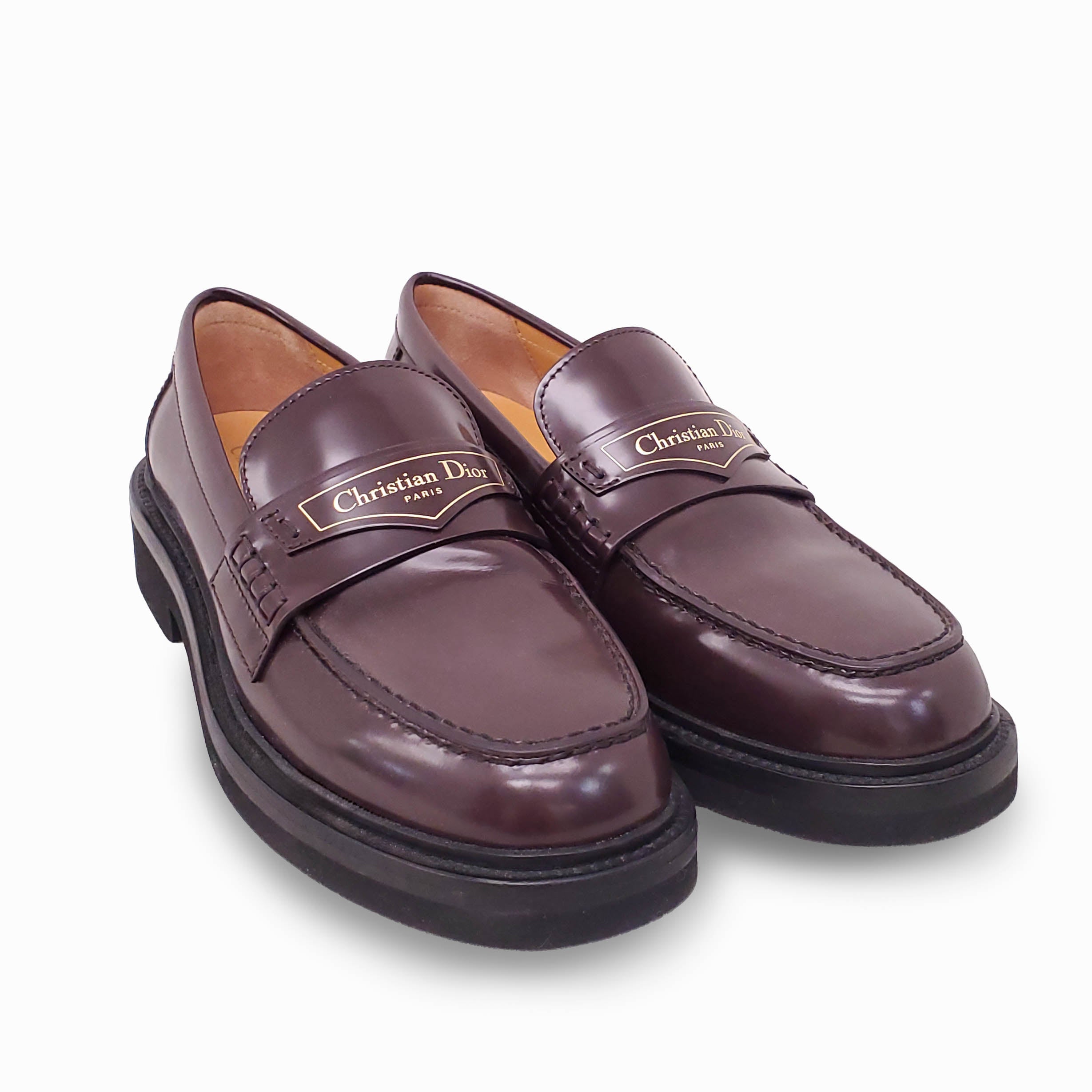 CHRISTIAN DIOR BROWN LOGO LOAFERS - SIZE 36
