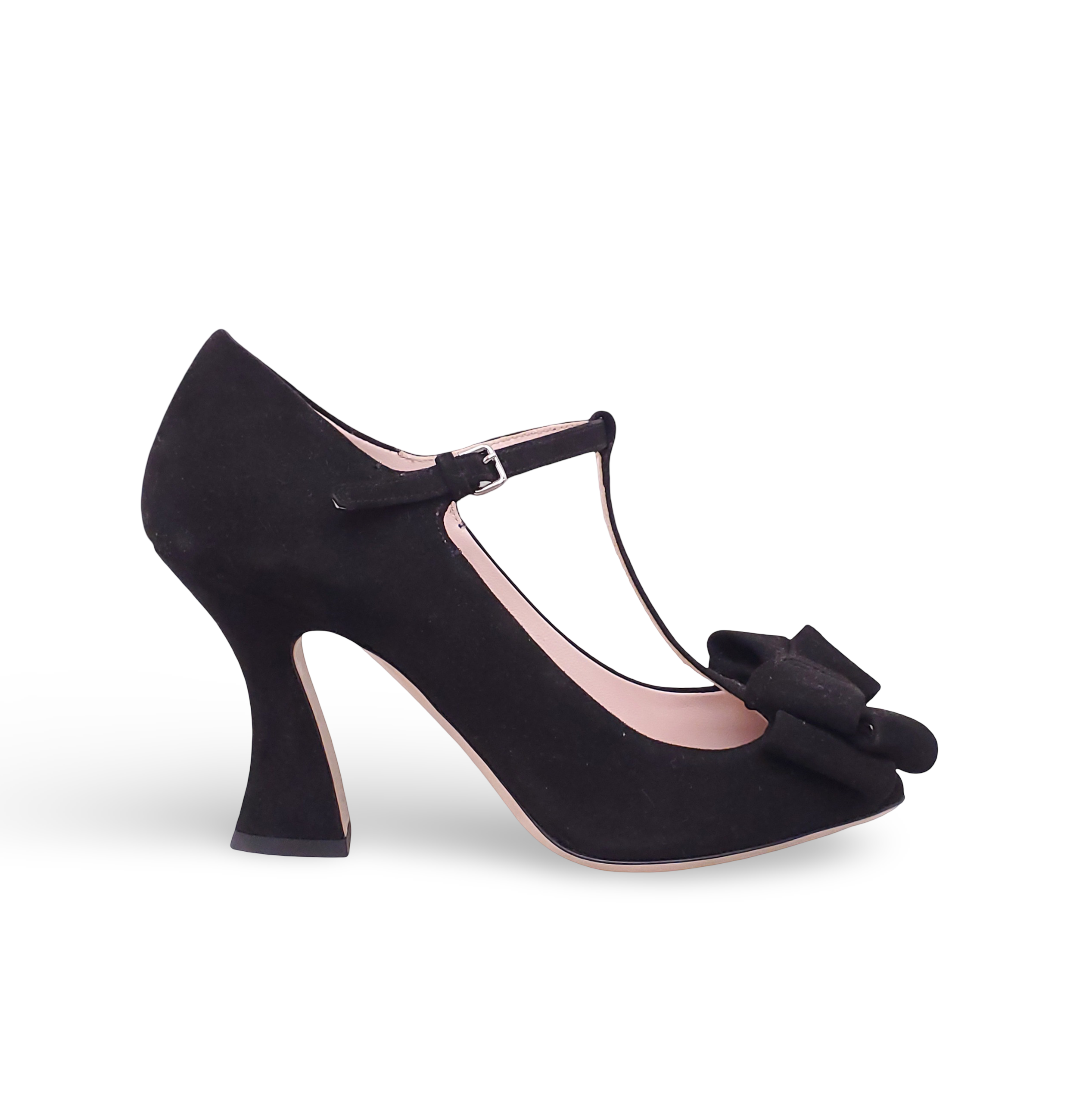 MIU MIU BLACK SUEDE MARY JANES WITH BOW - SIZE 36