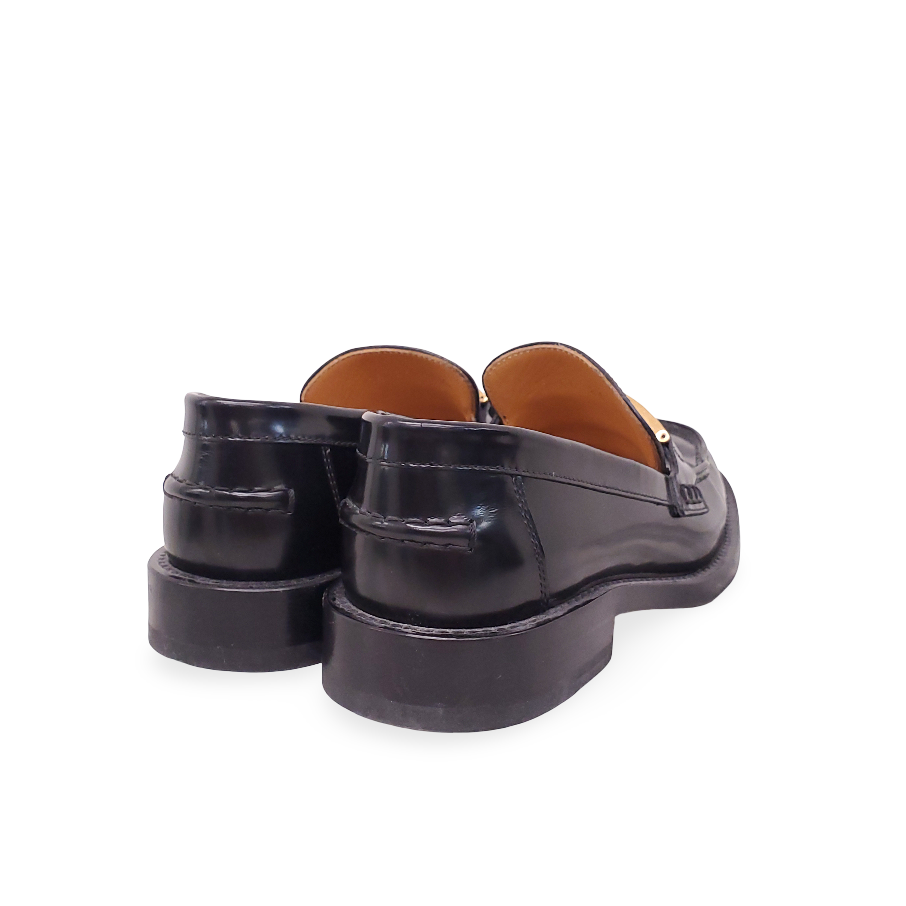 CHRISTIAN DIOR BLACK PATENT LOAFERS WITH RED LOGO - SIZE 35.5