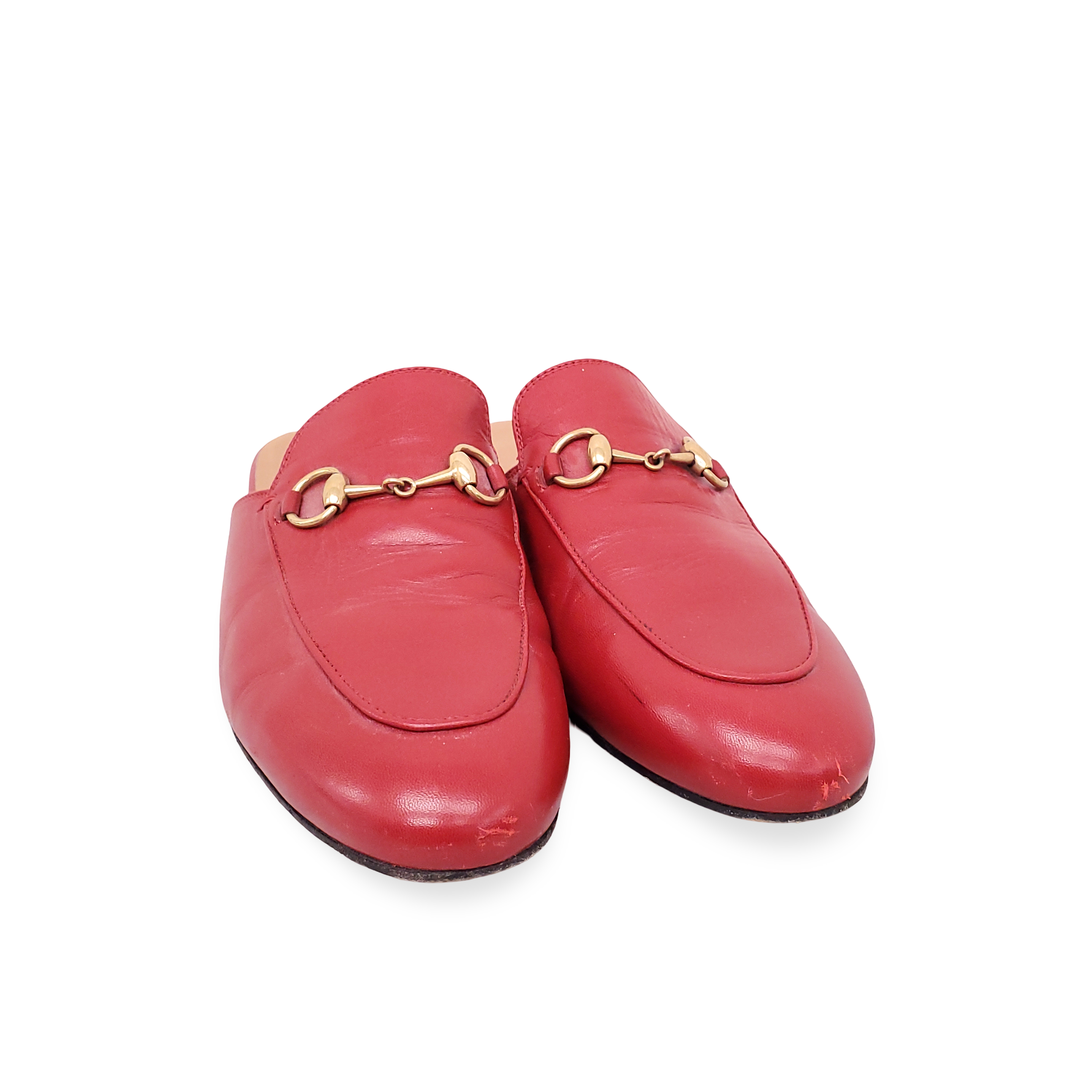 GUCCI RED LEATHER LOAFERS - SIZE 36.5