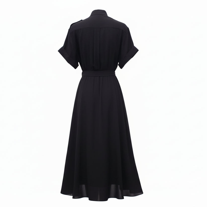 CELINE BLACK SILK SAFARI DRESS WITH LOGO BUTTONS - SIZE 36