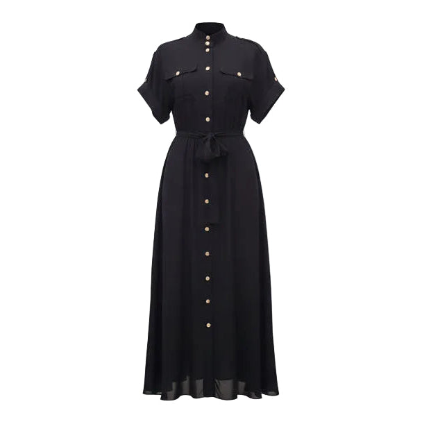 CELINE BLACK SILK SAFARI DRESS WITH LOGO BUTTONS - SIZE 36