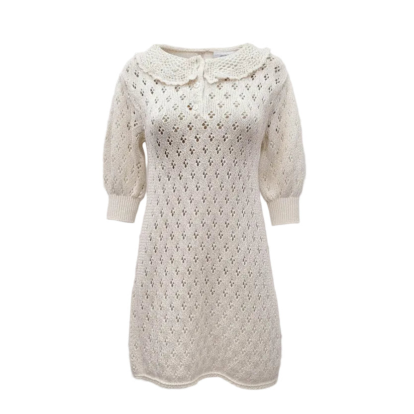 CELINE CROCHET CREAM DRESS - SIZE XS