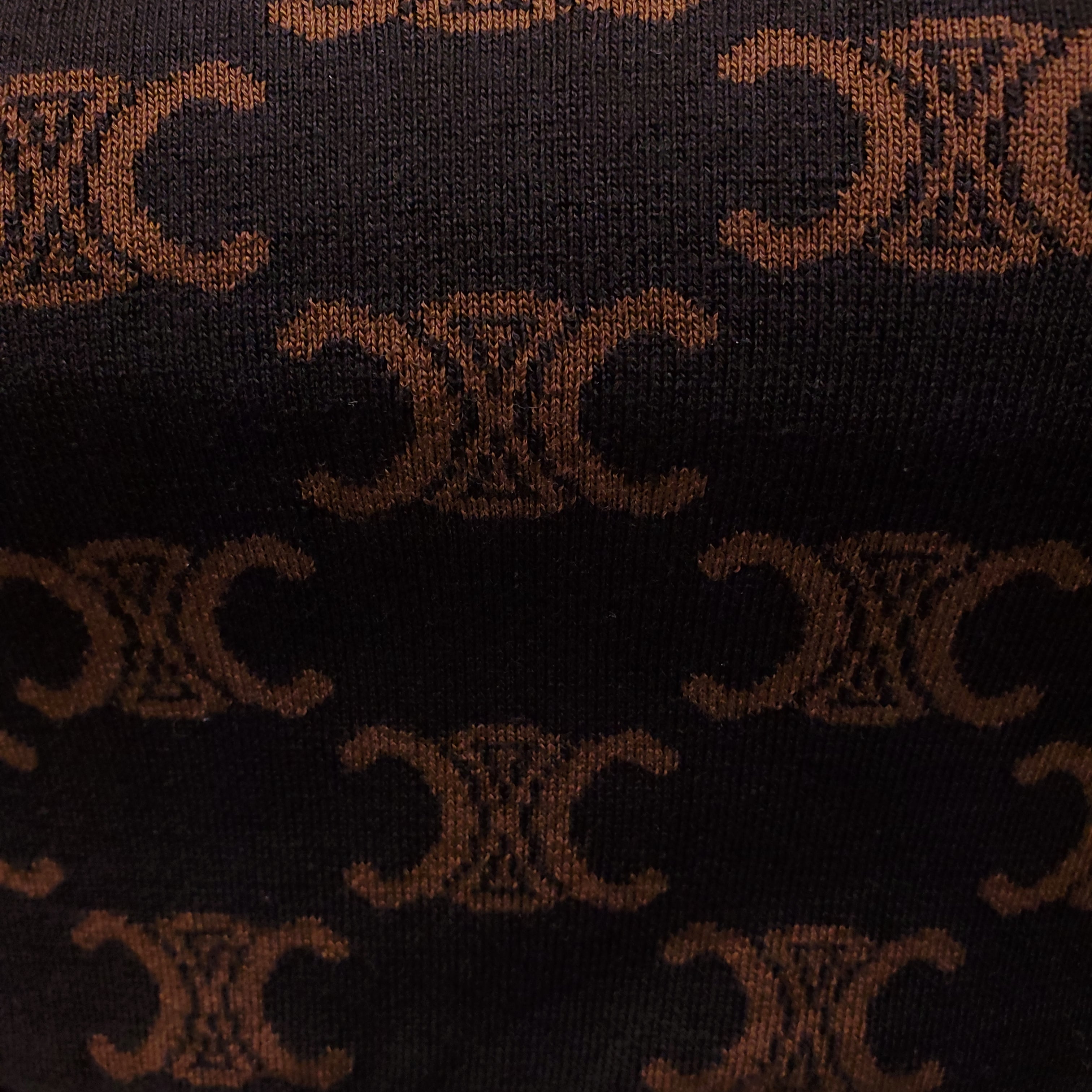 CELINE BROWN MONOGRAM CROPPED KNIT SHIRT - SIZE S