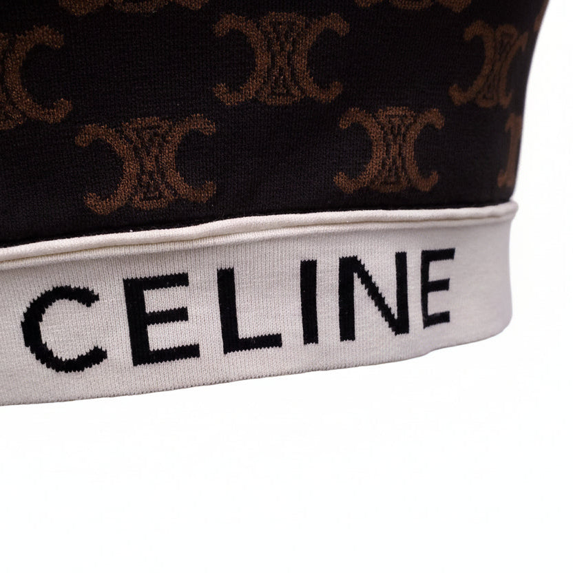 CELINE BROWN MONOGRAM CROPPED KNIT SHIRT - SIZE S