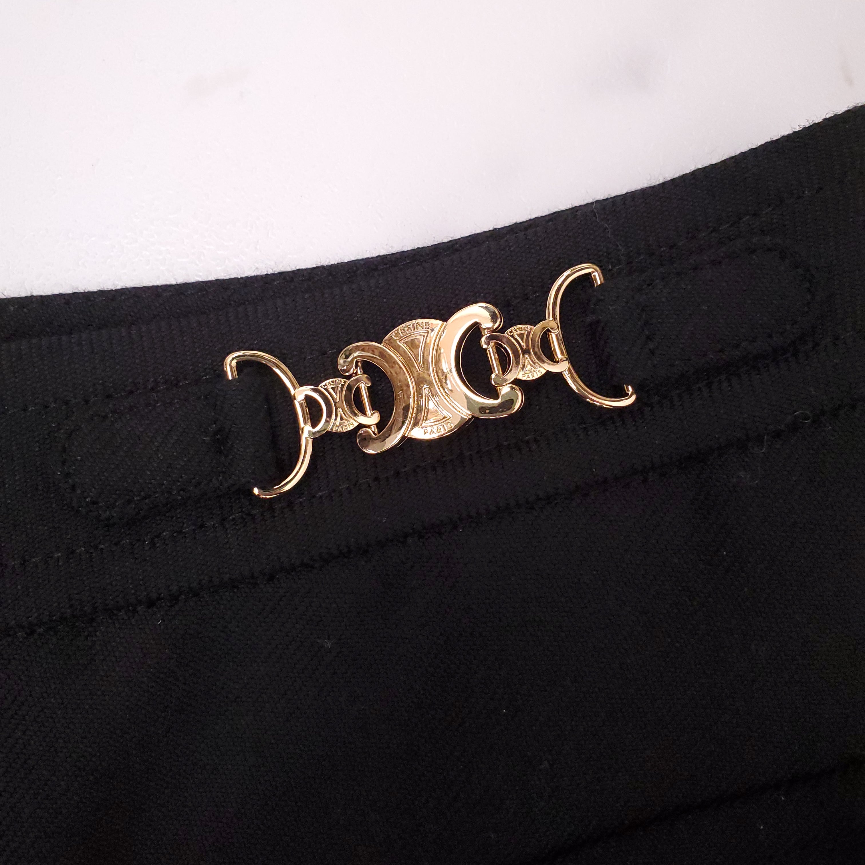 CELINE BLACK TRIOMPHE LOGO TROUSERS - SIZE 34