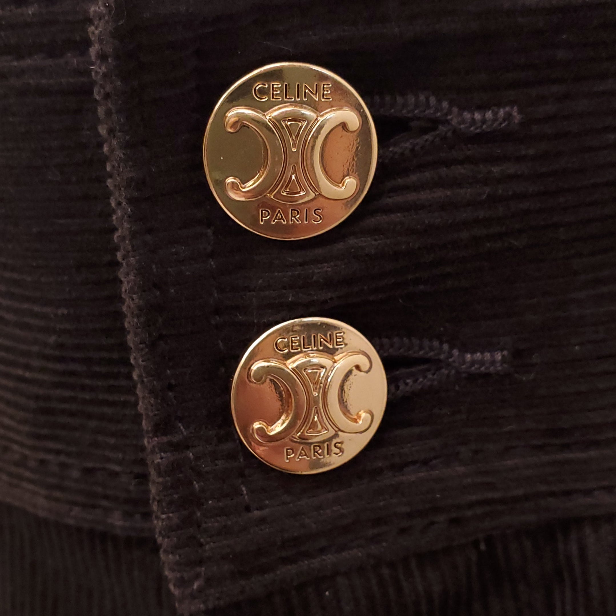 CELINE BROWN CORDUROY TRIOMPHE LOGO PANTS - SIZE 25