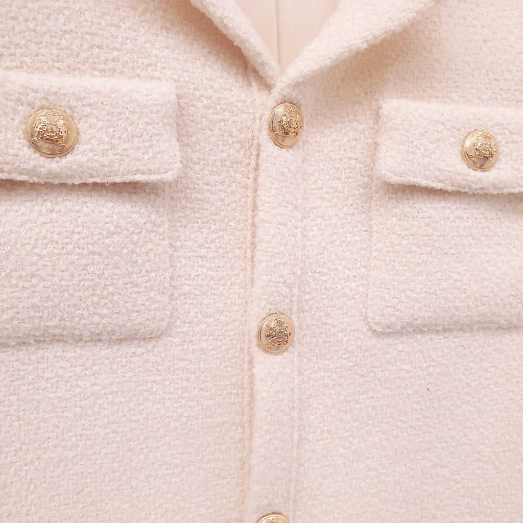CELINE CREAM TWEED SHORT SLEEVE JACKET - SIZE 38
