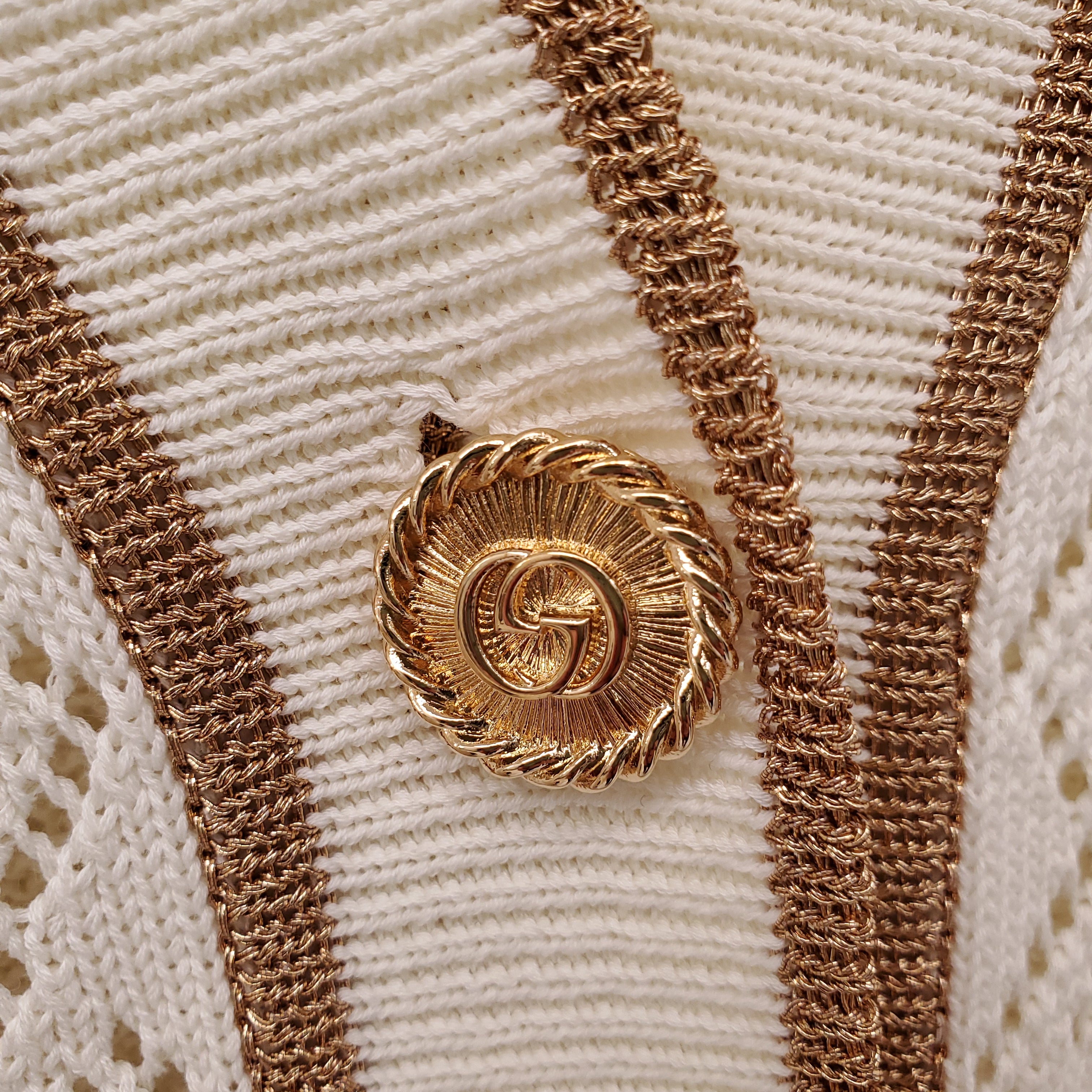 GUCCI 2-PIECE KNIT CARDIGAN SET WITH GG GOLD LOGO BUTTONS - SIZE S