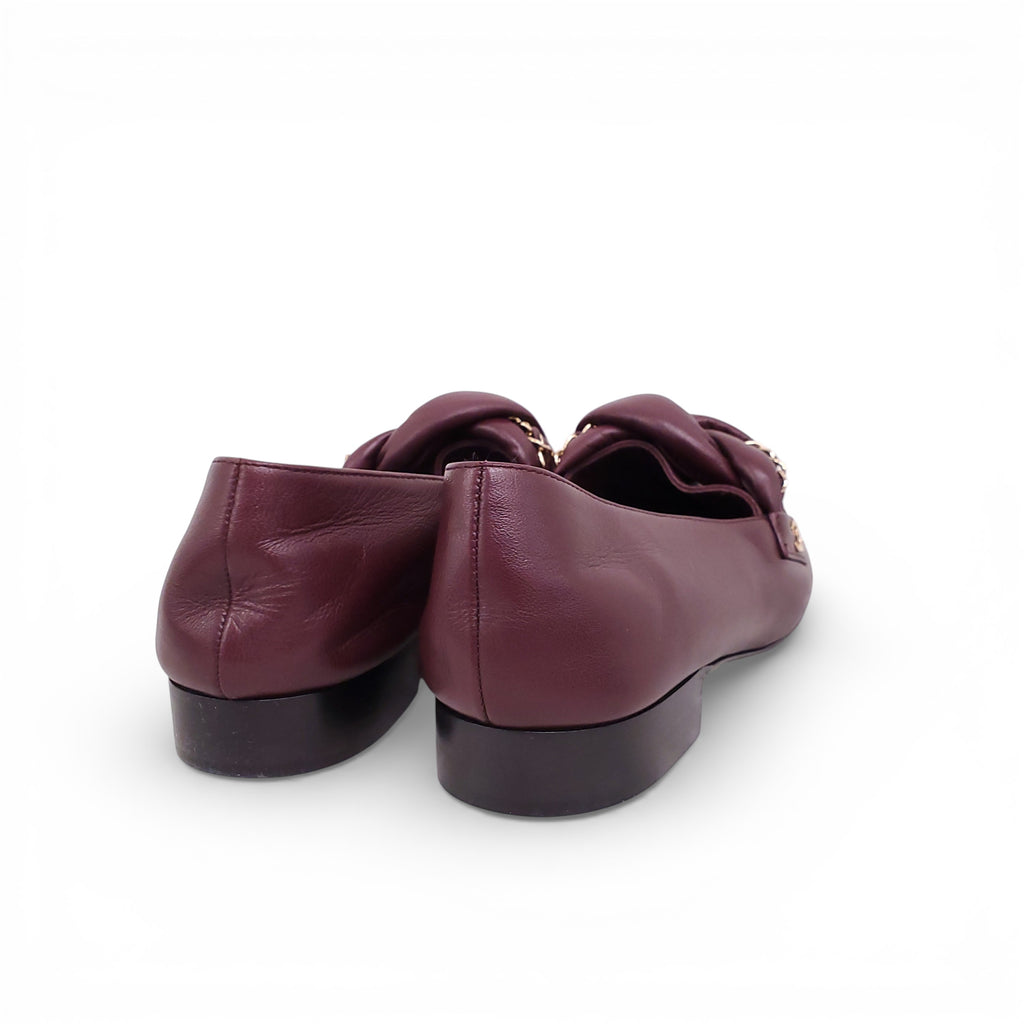 CHANEL BURGUNDY LOAFERS WITH CHAIN DETAIL - SIZE 38.5C