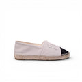 CHANEL GREY AND BLACK LINEN LOGO ESPADRILLES - SIZE 39