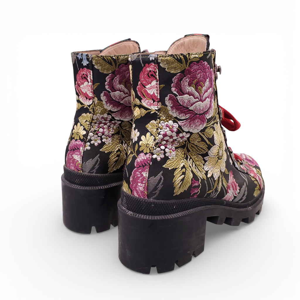 GUCCI FLORAL EMBROIDERED MOTO BOOTS - SIZE 39