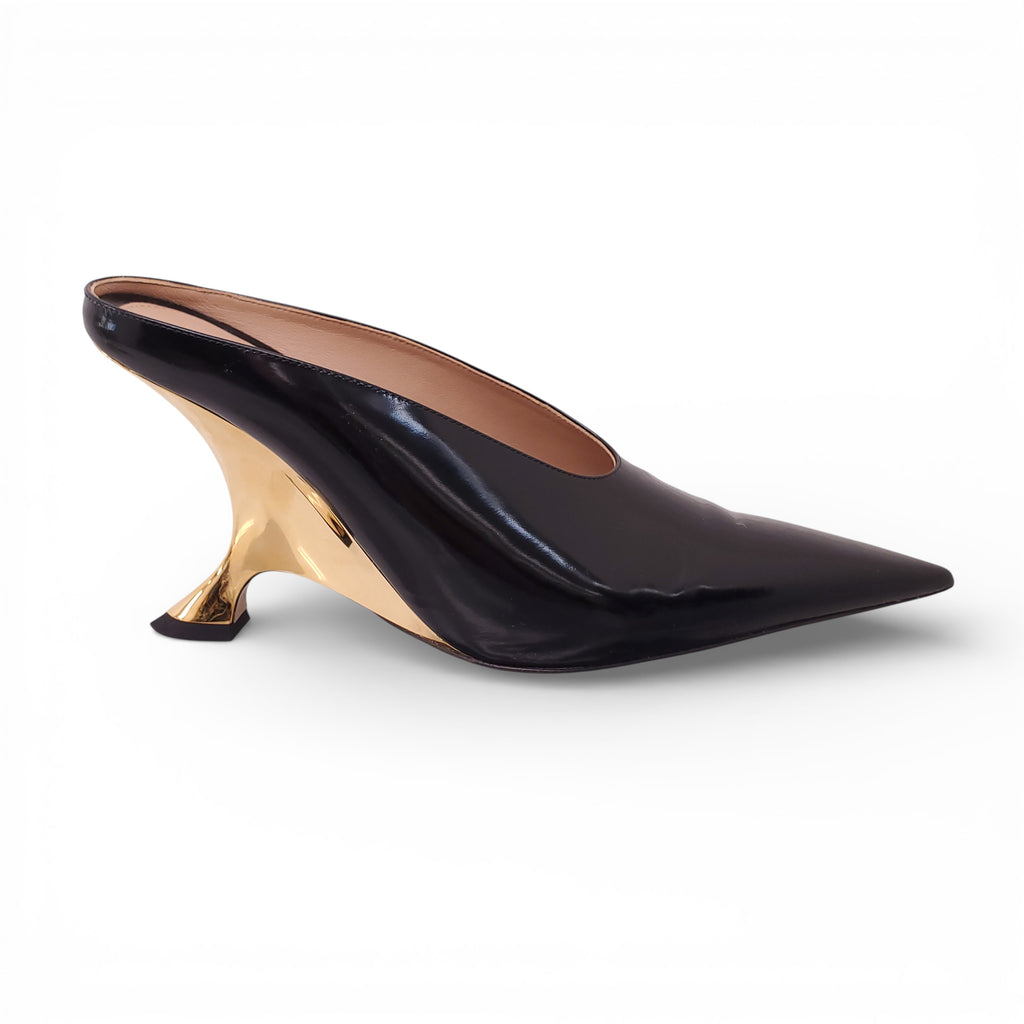 BOTTEGA VENETA BLACK PATENT ROCKET MULES - SIZE 40