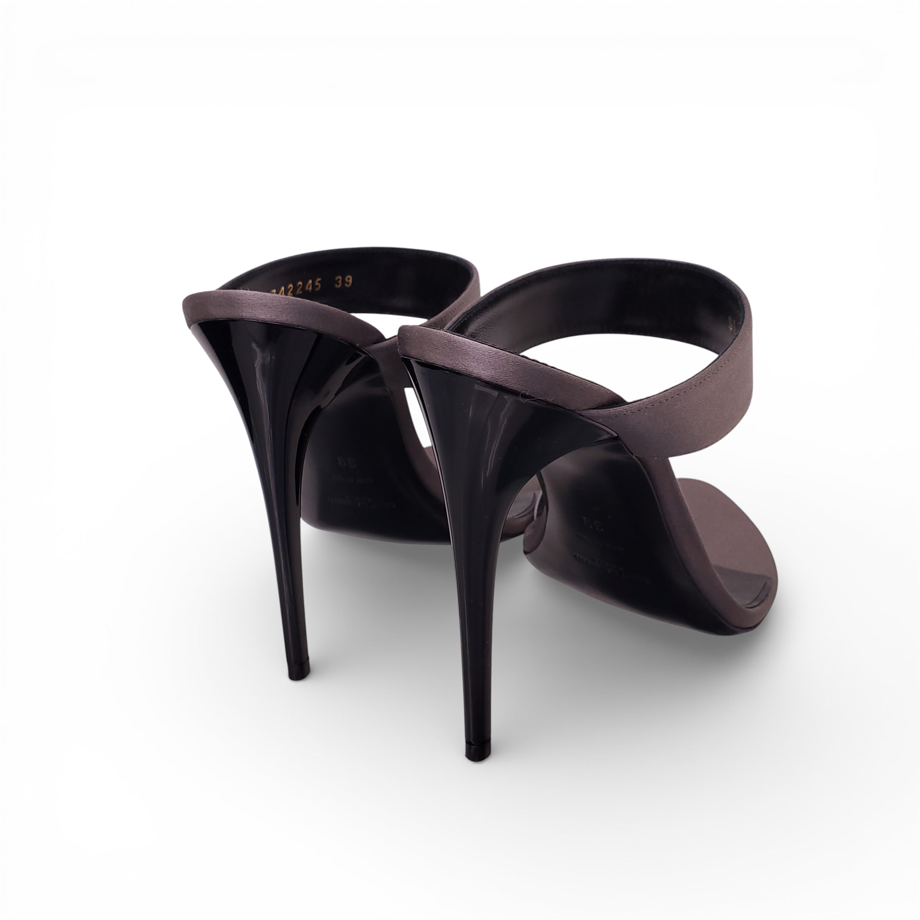 SAINT LAURENT GRAPHITE SATIN HEELS - SIZE 39