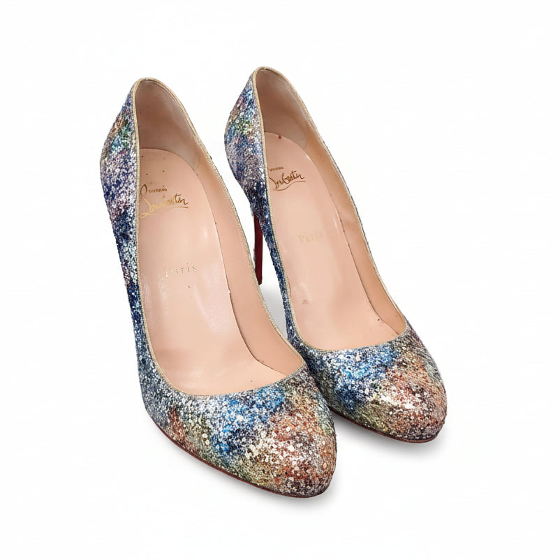 CHRISTIAN LOUBOUTIN MULTICOLOURED SPARKLE HEELS - SIZE 40.5
